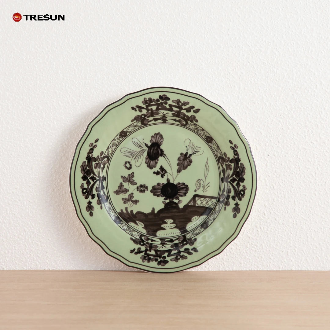 Elegant Floral Bone China Tableware Scalloped Edge Taupe Bone China Plates for Weddings & Events