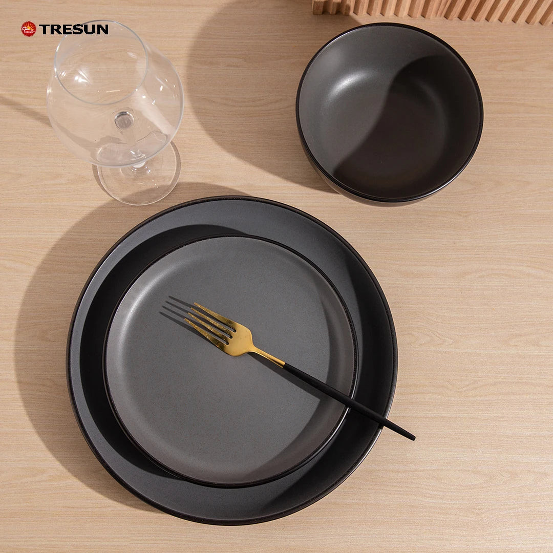 wholesale price c grade big sale brown black rustic western complete set ceramic tableware dinner dinnerware set for restaurant