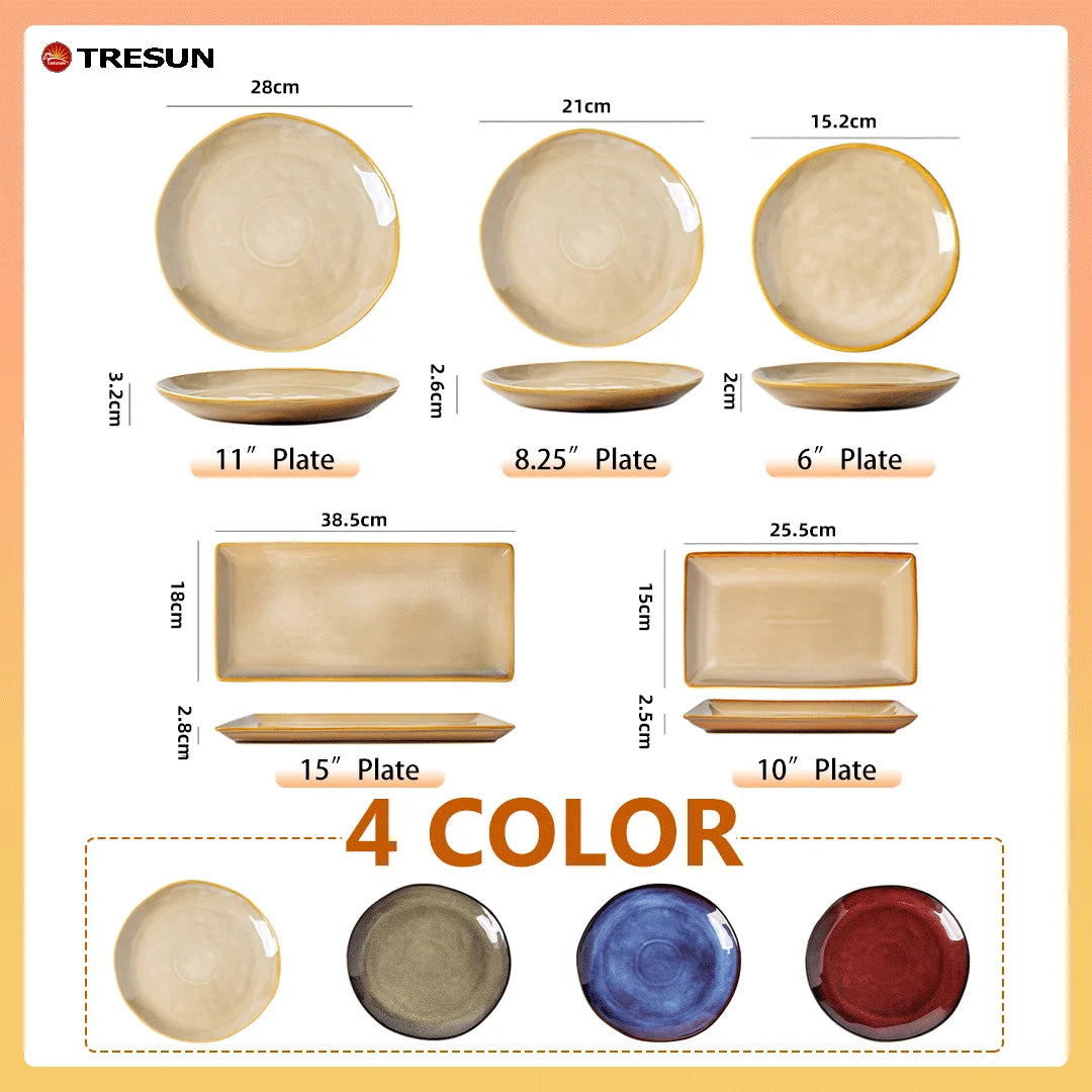 Retro-style Kiln-baked Glazed Ceramic Dinner Plates for Restaurants Steak Pasta  Culinary Plates Household Dish Plates