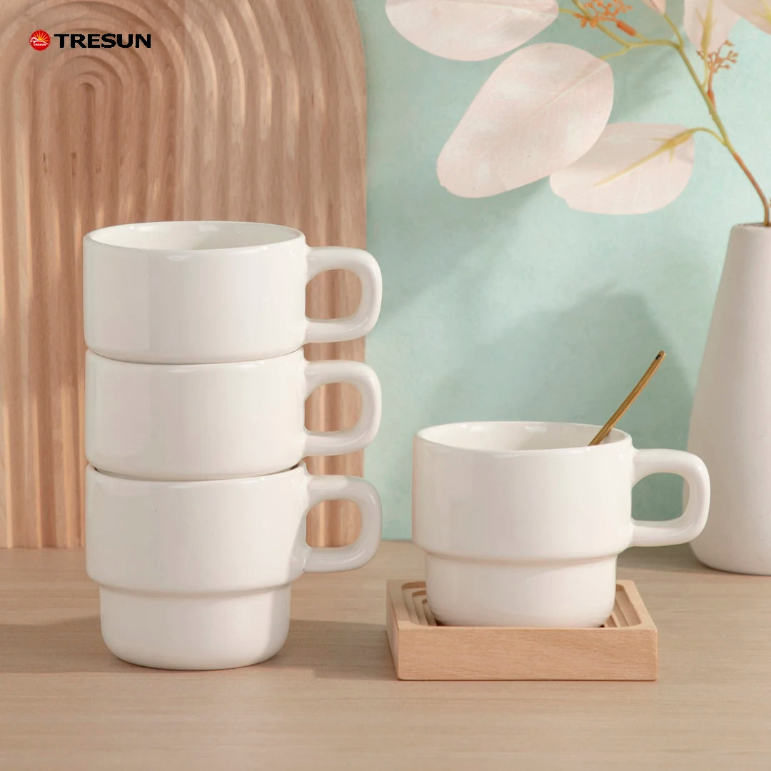 Tea Cup for Home Gift Custom Logo Wholesale Stackable Macaron Color Ceramic Coffee Mug Solid Glaze Porcelain Cup