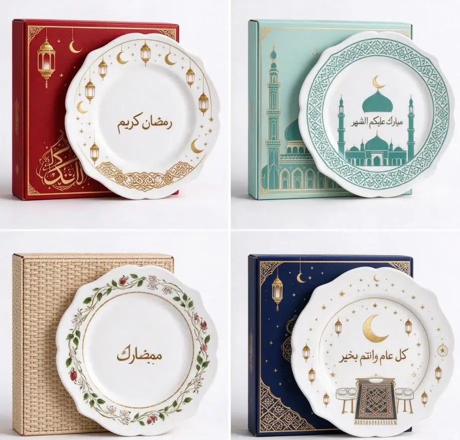 Ramadan Decorative Ceramic Plate Gift Set Custom Design Eid Mubarak Tableware Wholesale, Muslim Islamic Festival Dinner Plate