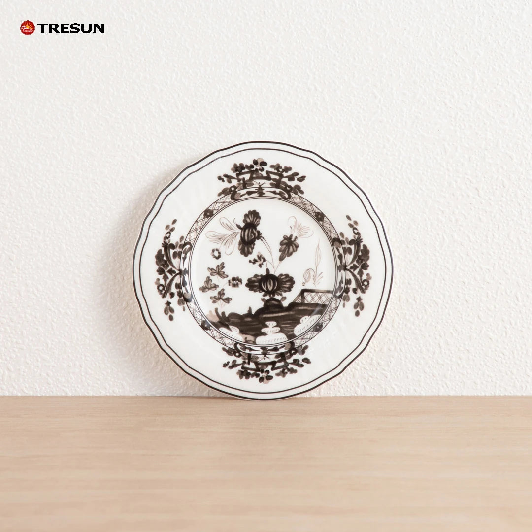 Pink Flower Wedding Dinnerware Set Wholesale Ceramic Charger Plate Collection Rental Porcelain Gold Rim Plate Dish