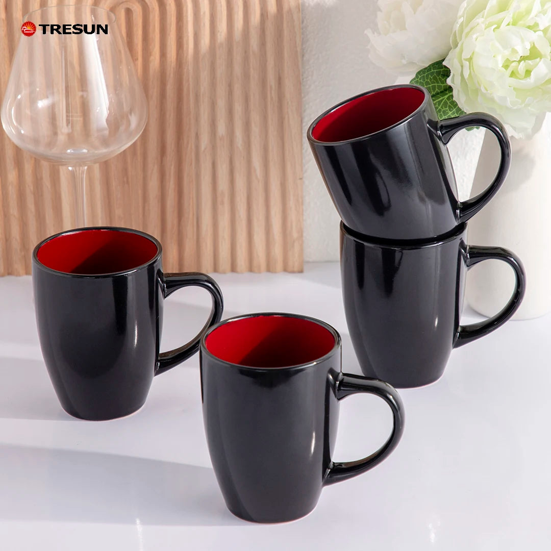 Dinner Set Red Blue Black Solid Two Stone Color Glazed Stoneware Ceramic Crockery Dinnerware