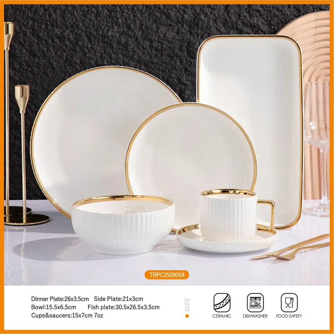 Wholesale Price Luxury White Golden Home Kitchen Food Restaurant Serving Rice Cereal Porcelain Ceramic Bowl