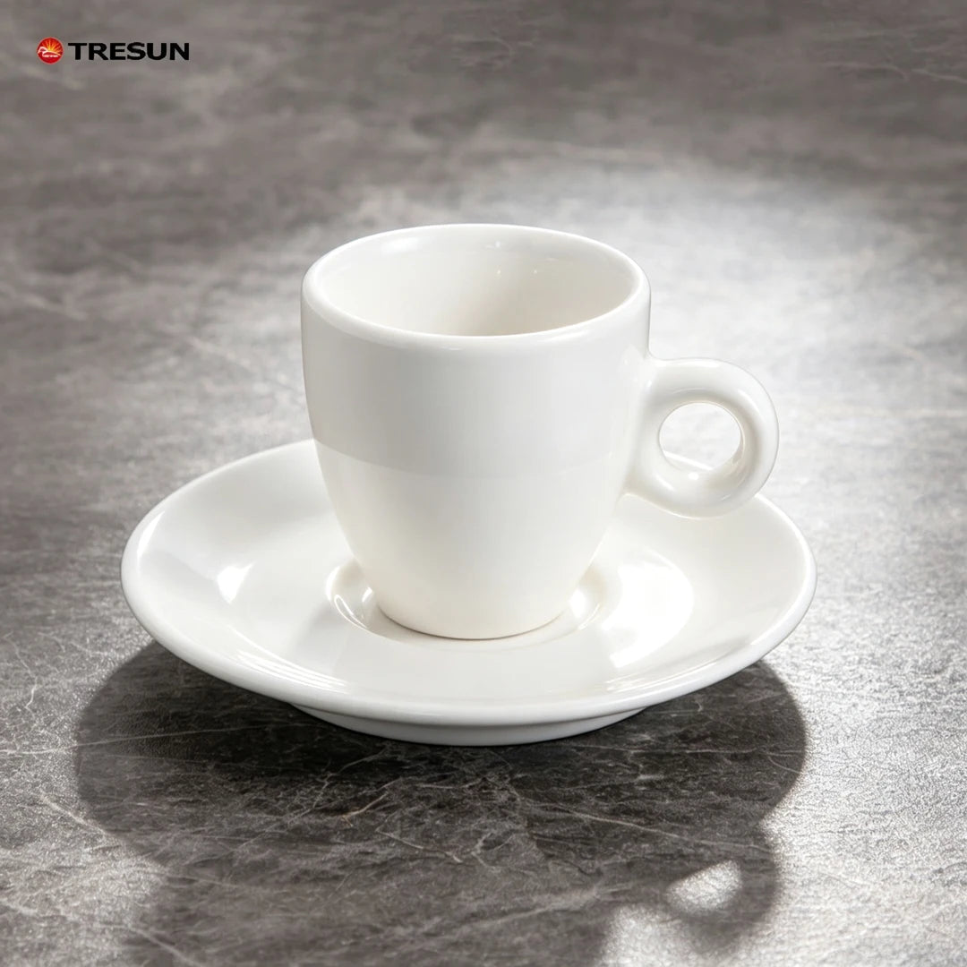 Custom Logo Porcelain Espresso Cup Plate Saucer Set Classic Dishwasher Safe Eco-Friendly 80ml Capacity European American Tiny