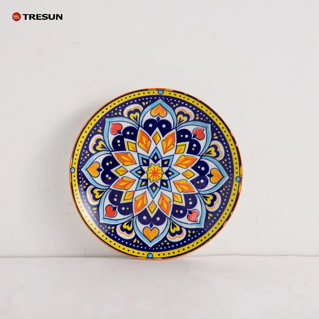 TRESUN Bohemian Ceramic Dinnerware Set Orange Color Porcelain Tableware Set for Restaurant & Home