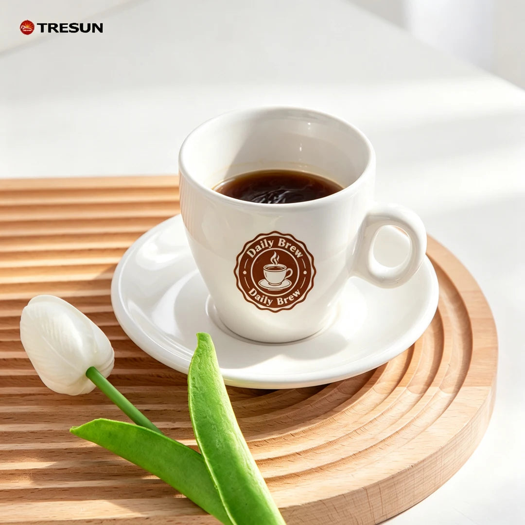 Custom Logo Porcelain Espresso Cup Plate Saucer Set Classic Dishwasher Safe Eco-Friendly 80ml Capacity European American Tiny