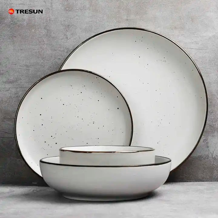 Foreign Trade Wholesale Stoneware Glaze Western 16-piece Tableware Suit Household Dot Ceramic Dinnerware set