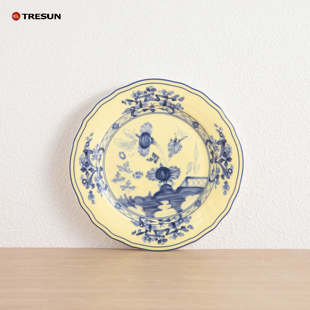 Pink Flower Wedding Dinnerware Set Wholesale Ceramic Charger Plate Collection Rental Porcelain Gold Rim Plate Dish