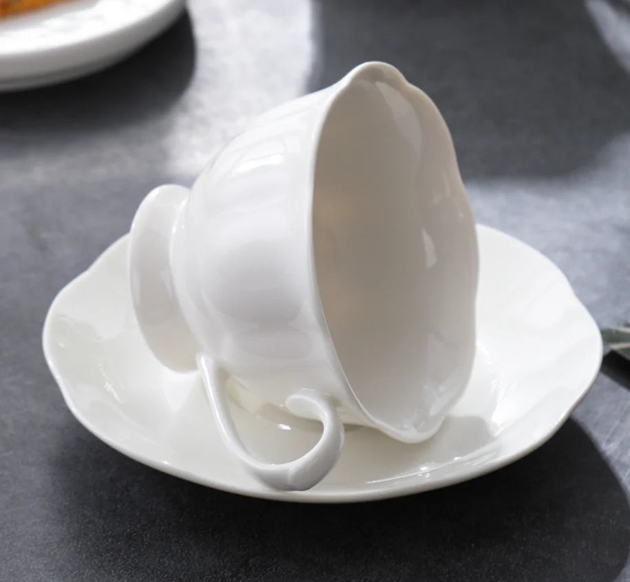 White Porcelain Hotel Custom Cup And Saucer Set Tea Coffee Cup For Restaurant Wedding Wholesale