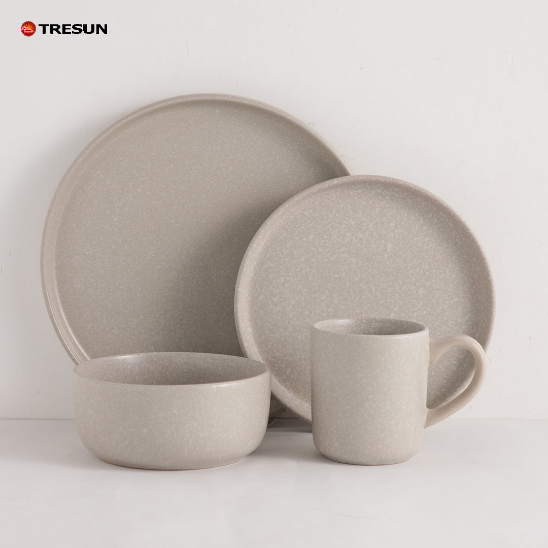 Tresun®16 Pieces Matte Beige Stoneware dinnerware set | Service for 4