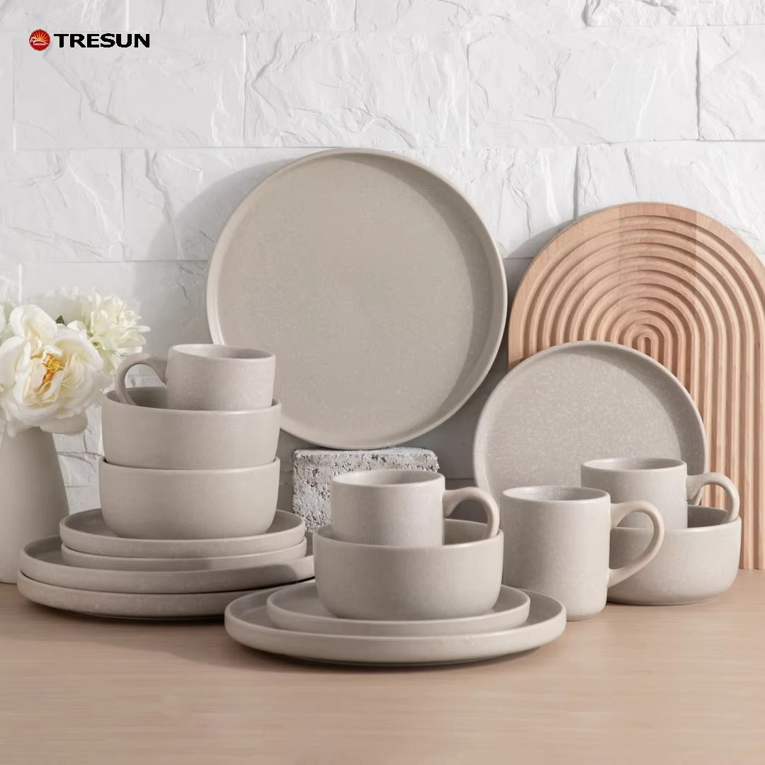 Tresun®16 Pieces Matte Beige Stoneware dinnerware set | Service for 4