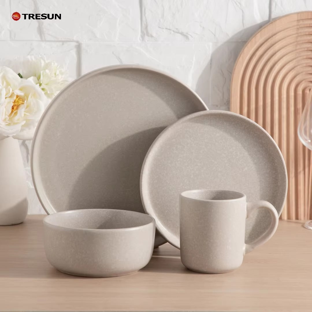 Tresun®16 Pieces Matte Beige Stoneware dinnerware set | Service for 4