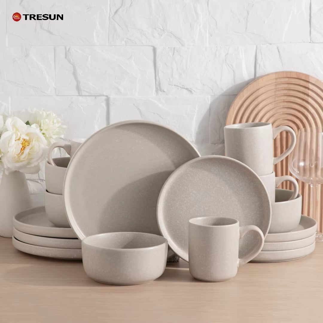 Tresun®16 Pieces Matte Beige Stoneware dinnerware set | Service for 4