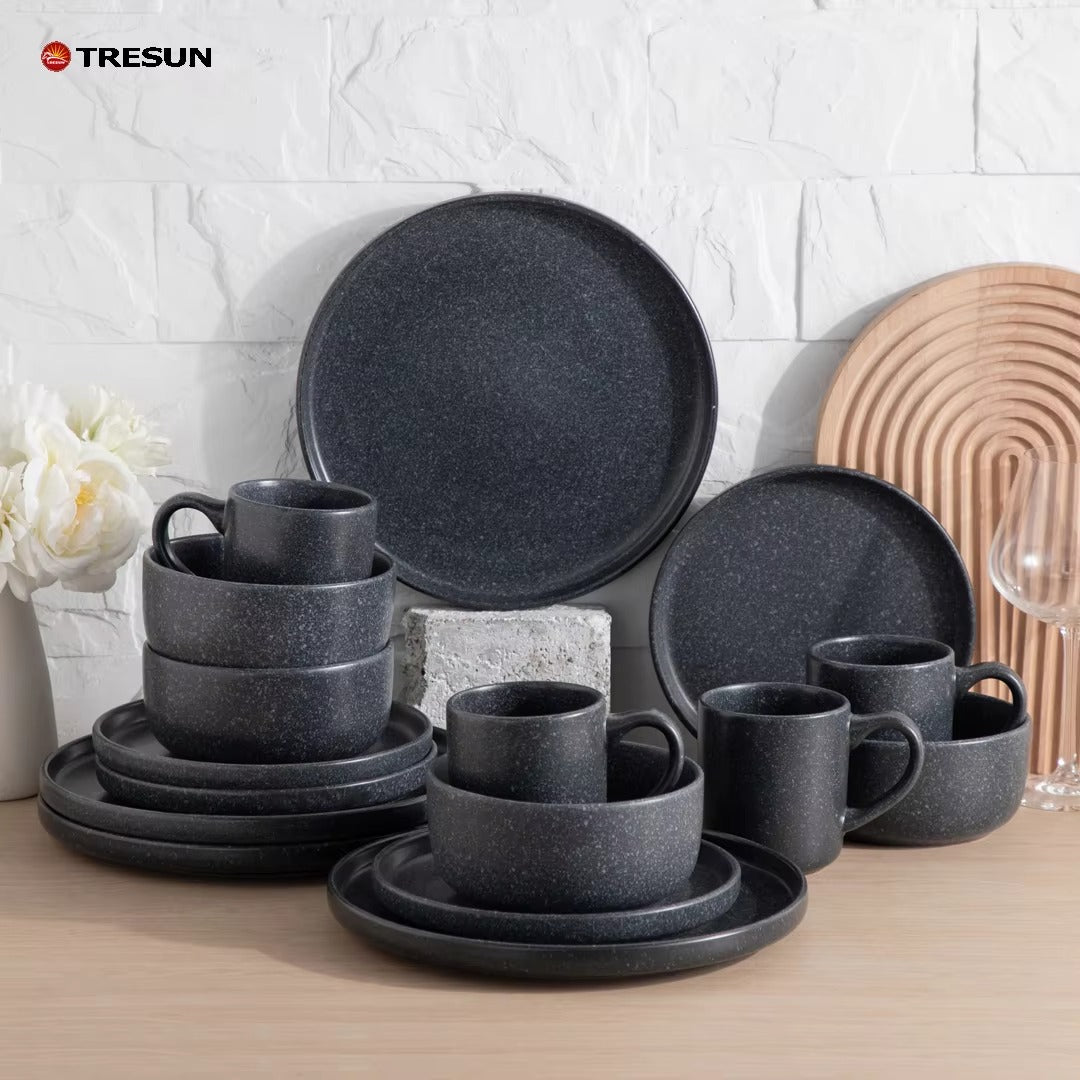 Tresun®16 Pieces Matte Black Stoneware Dinnerware Set | Service for 4