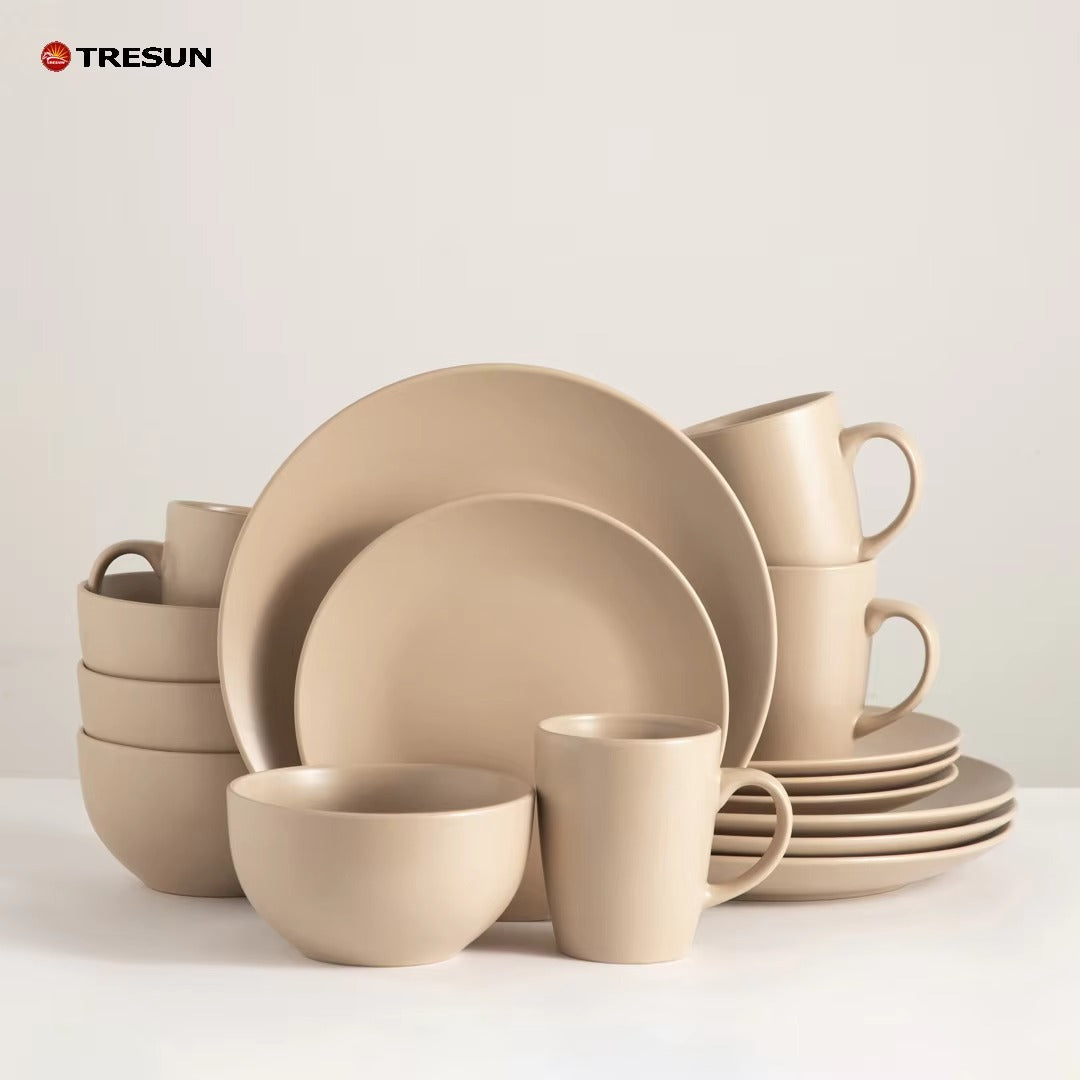 Tresun® 16-Piece Beige Stoneware Dinnerware Set | Service for 4