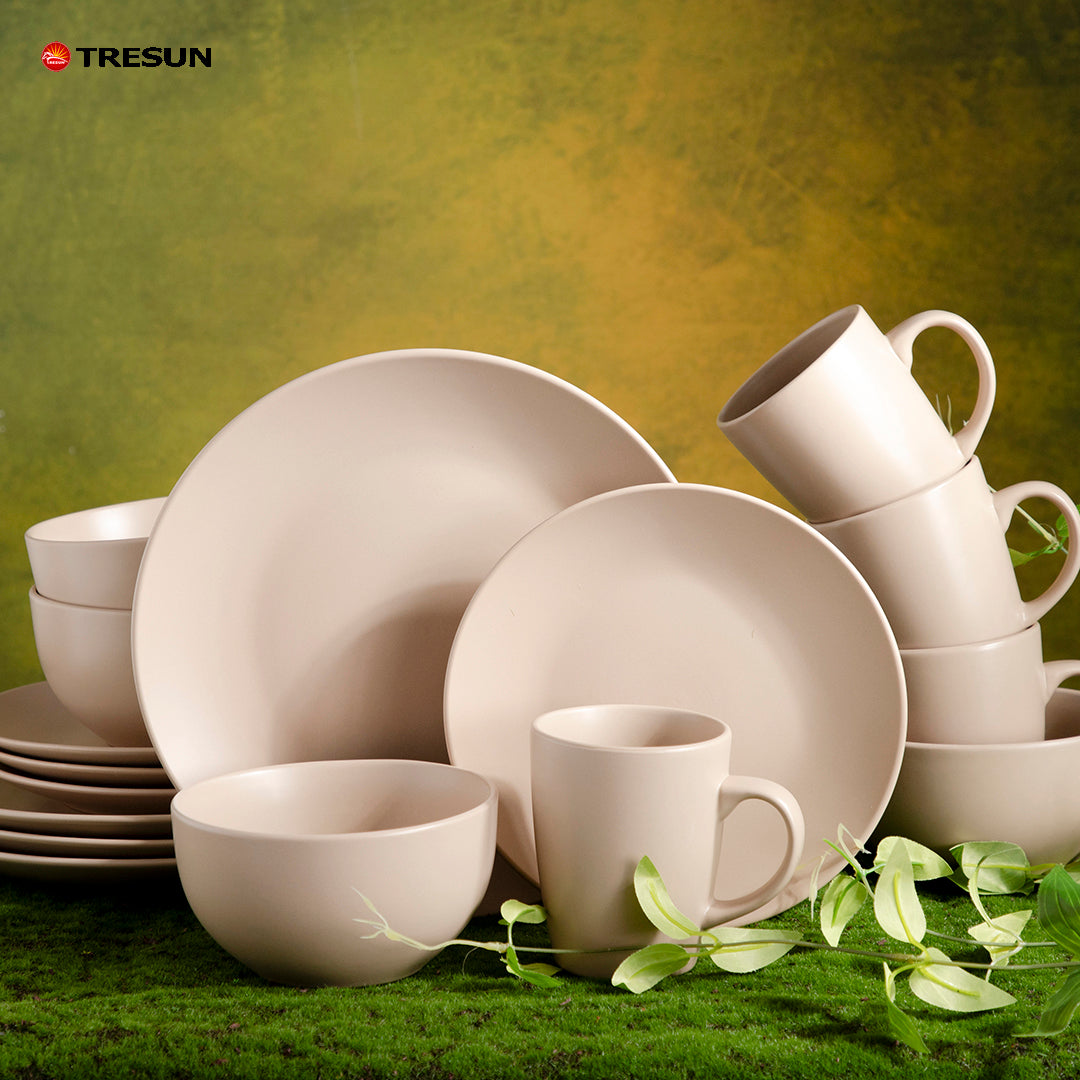Tresun® 16-Piece Beige Stoneware Dinnerware Set | Service for 4